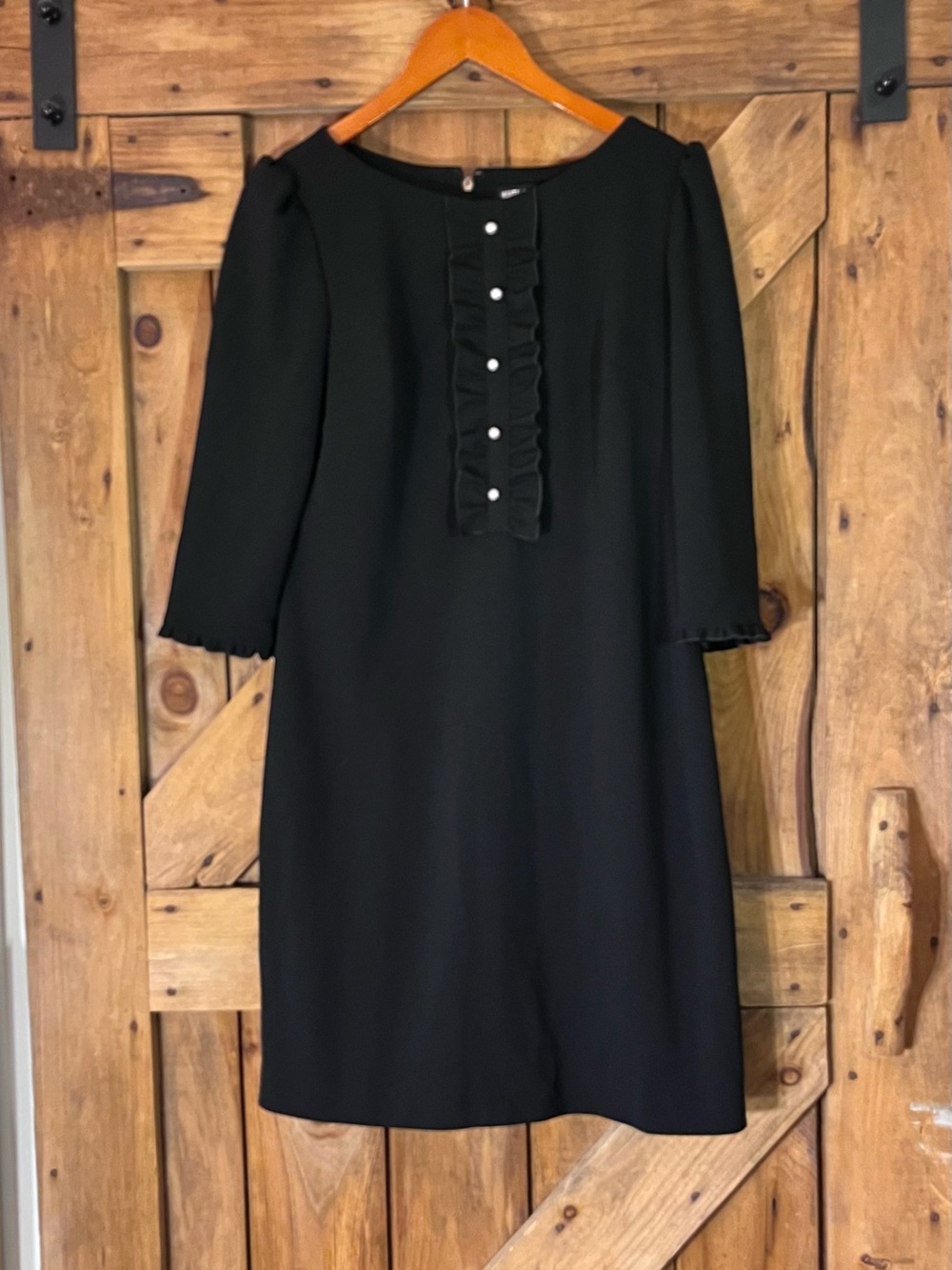 Karl Lagerfeld Paris Black Ruffle Pearl Button Shift Dress